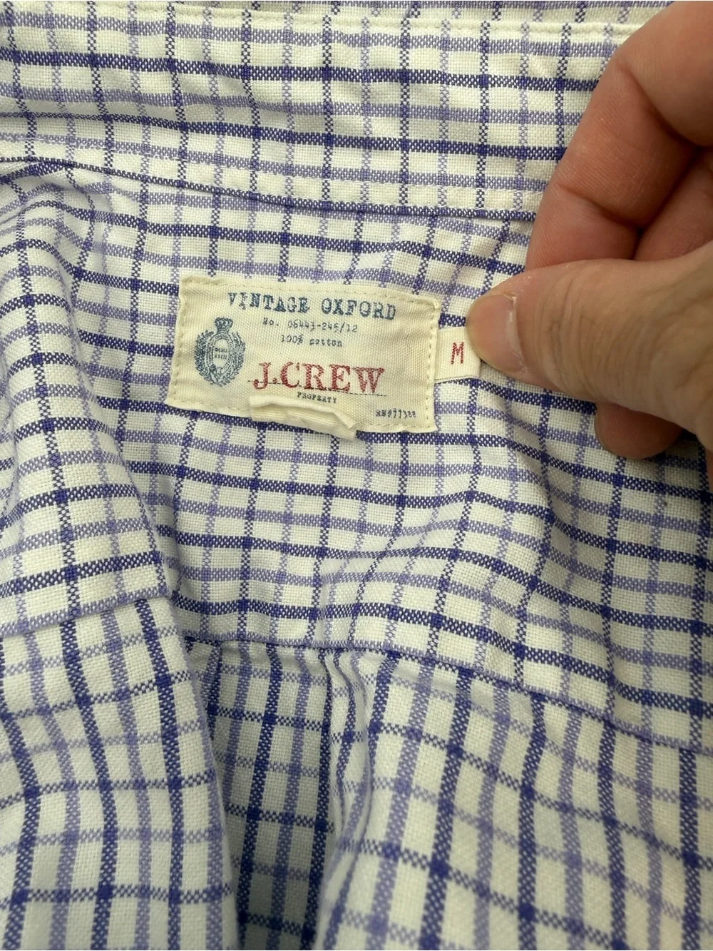 J. Crew White Button-Down Shirt with Blue Windowpane Check